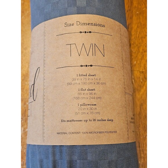 Twin Sheet Set 3 Piece New Grey Checkered Ultrasoft Hypoallergenic - Picture 2 of 4